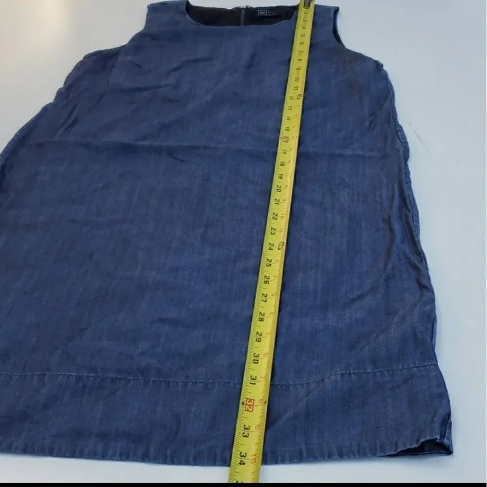 XS GAP SHIMMER CHAMBRAY blue sleeveless preppy SHIFT SHEATH DRESS extra small - Picture 5 of 8